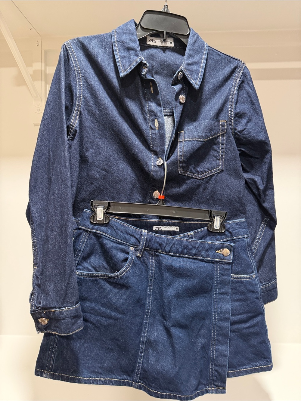 Zara Indigo Denim Button-Up Shirt & Mini Skirt Set